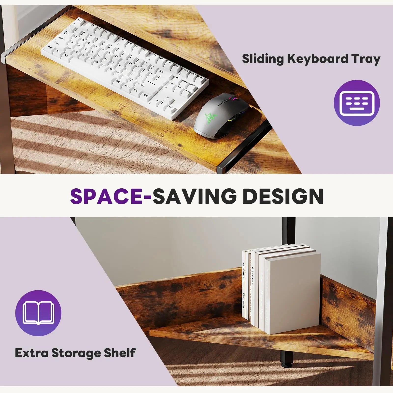 JHK Corner Desk Office Computer Desk for Small Space with LED Lights Gaming Table with Storage Shelves Power Outlets For Home