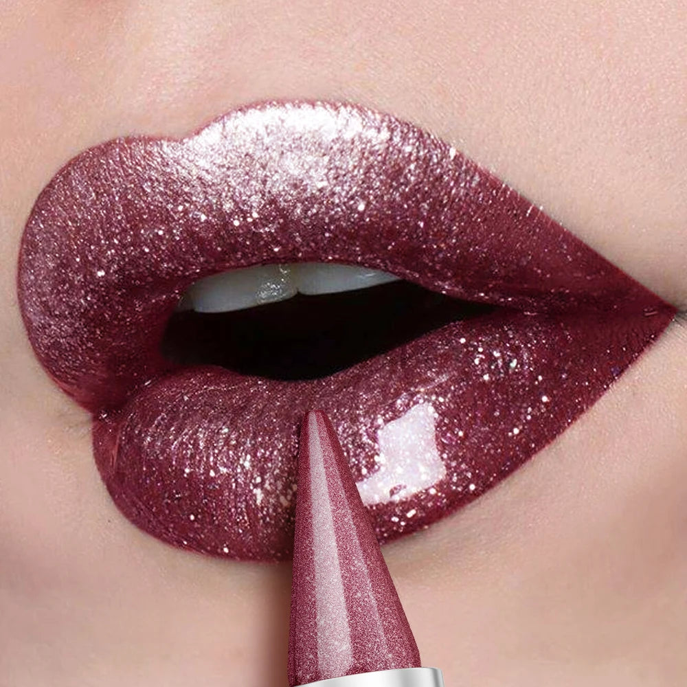 Alluring Purple Pearl Lipstick, waterproof and long-lasting with a metallic texture, featuring a shimmering effect on...