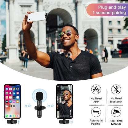 K61 Wireless Lavalier Microphone Audio Video Recording Mini Mic For iPhone iPad Android Laptop Live Gaming Smartphone Microphone - Kimlud