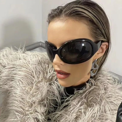 Motorcycle Fashion Brand Y2K Punk Sunglasses Goggle New Women Men Oval Sports Sun Glasses Female Oversized Driving Goggles - Kimlud