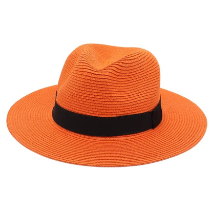 Spring and Summer Hot Selling Panama Straw Hat Square Black Ribbon Korean Style Hat for Men and Women Jazz Hat Panamahat