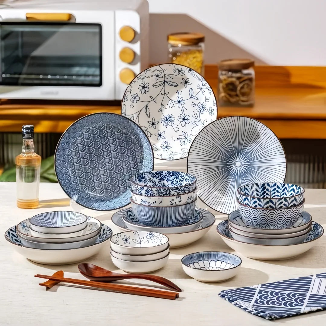 Japanese - style blue and white hand - painted 4.5 - inch ceramic bowl, retro - style rice bowl for home use. | Kimlud...