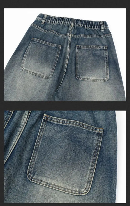 Men's Jeans Spring And Autumn Fashion Straight Tube Loose Washed Casual American Retro Original Color Wide Rivet Logging Pants