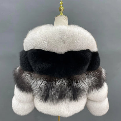 JANEFUR Real Fur Coat Women 2023 Mixed Color Custom Fashion Natural Fox Fur Jacket Female Drop shipping Warm Winter Outfit