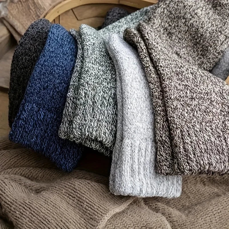3 Pairs Men's Winter Warm Socks, Thick Towel Mid-Calf Socks, Anti-Cold Snow Boots Socks Elastic Solid Color - Kimlud