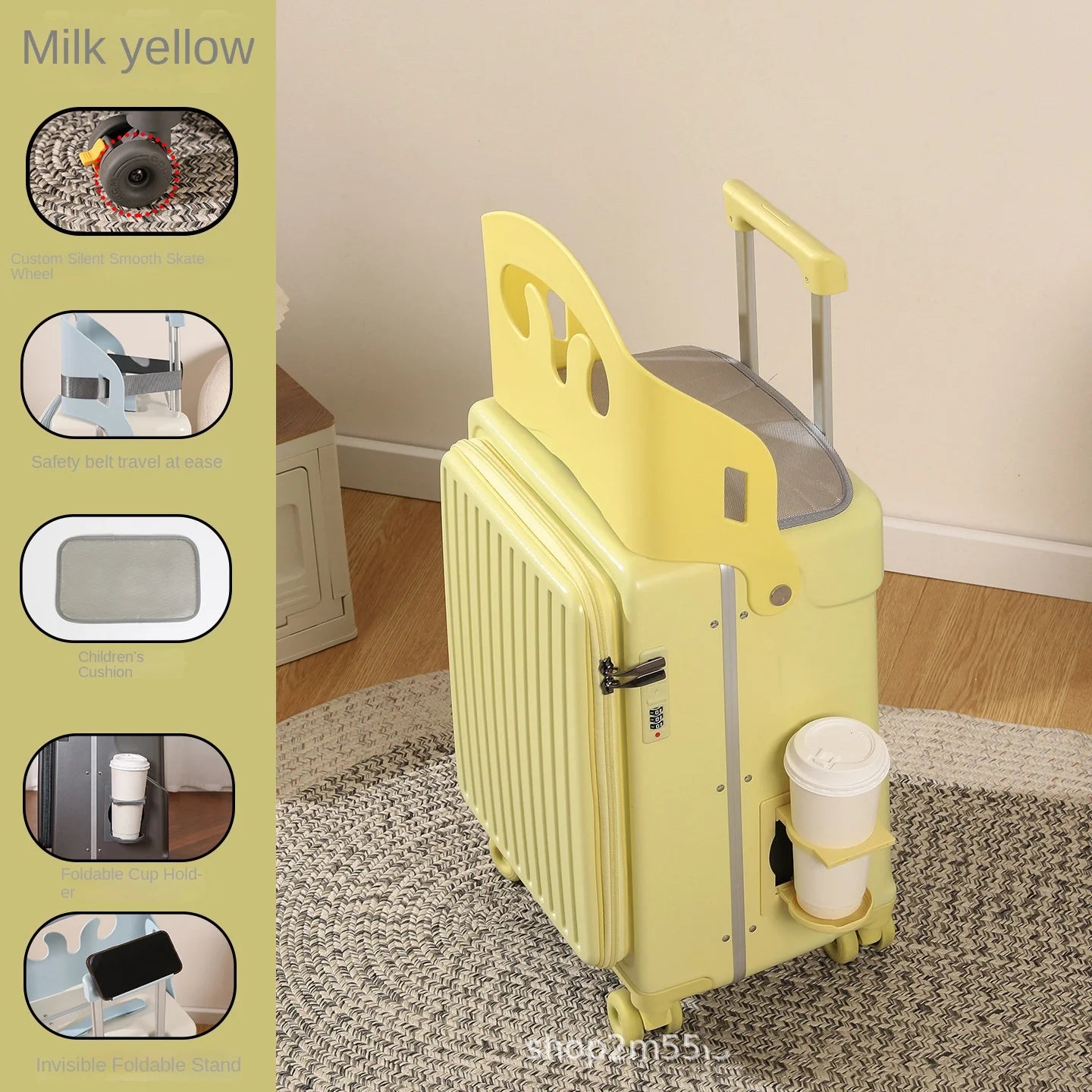 2025 New suitcase for children can Sit 20/22 inch Ride on Luggage Front Opening Sturdy Thickened Travel suitcase with Cup Holder - Kimlud