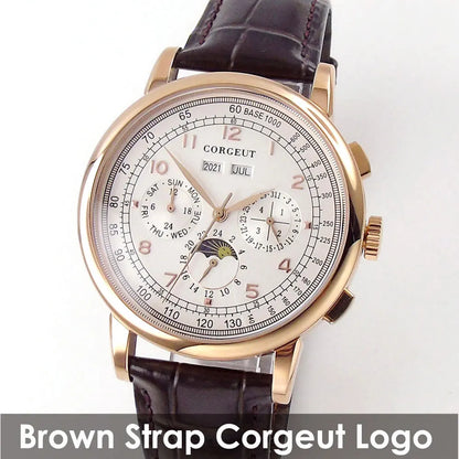Corgeut Multi Functional Watch Automatic Mechanical Watch for Men 42mm Day Date Month Year Day/Night ST1655 Movt Polished Case