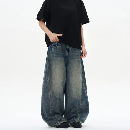 Baggy Wide-leg Jeans Men's Oversized Streetwear Vintage Washing Y2K Denim Pants Spliced Autumn Fashion Loose Man Trousers