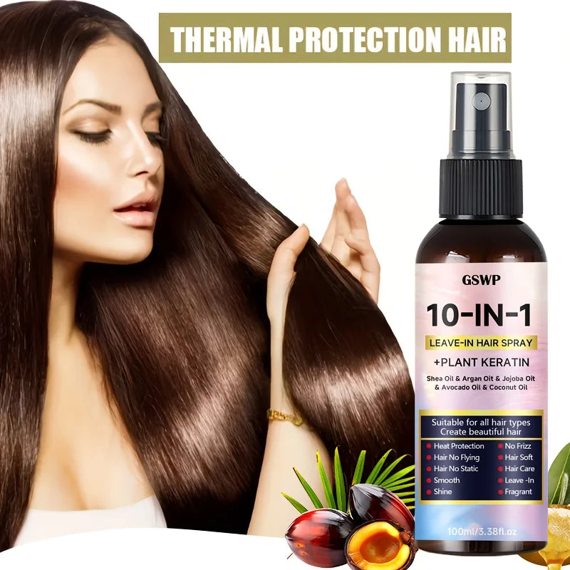 GSWP 10-in-1 Leave-in Hair Spray contains Moroccan argan oil and castor oil, providing heat protection and deep...
