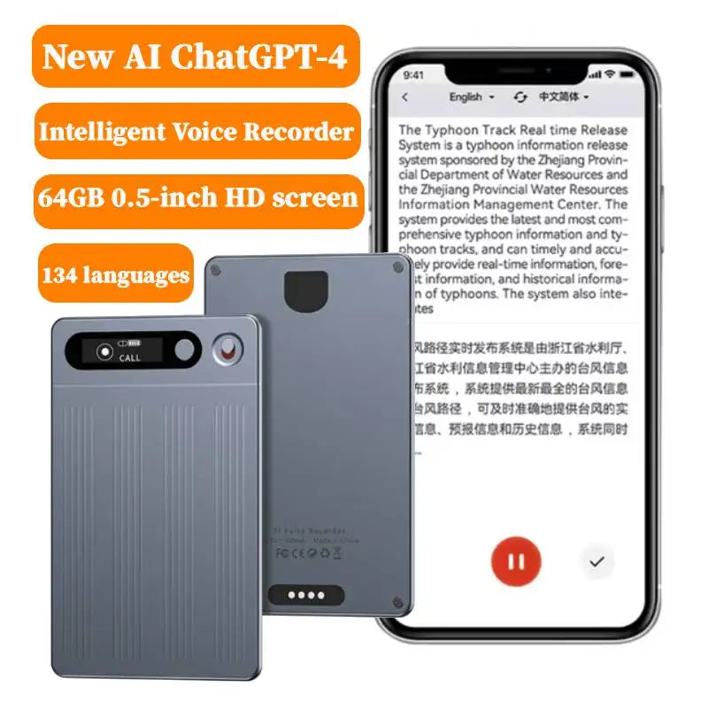 New 64G AI Voice Recorder APP Control Audio Recorder Transcribe & Summarization with ChatGPT Audio Dictaphone for Meetings/Calls