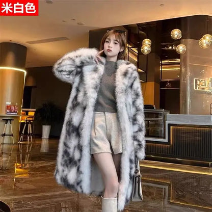 Luxury High-quality Fur Coat Women Winter Faux Fur Jacket Vintage Trench Coat Warm Thick Long Sleeve Windproof Outerwear Design
