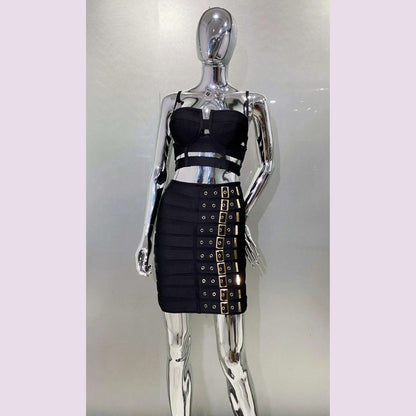 2023 New Arrival Women Sexy Bandage Tops Fashion Pencil Skirts Set Nightclub Party Celebrate Women's Set High Quality