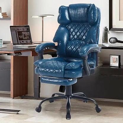 ergonomic high-back leather office chair with footrest and lumbar support - Kimlud