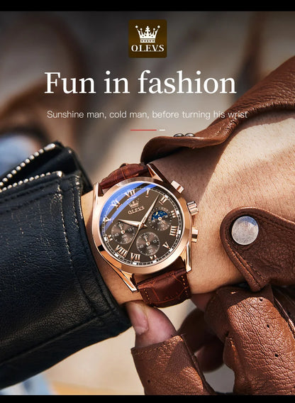OLEVS 2871 Men Watch Original Brand Quartz Watch Multifunctional Chronograph Watch For Man Waterproof Luminous Moon...