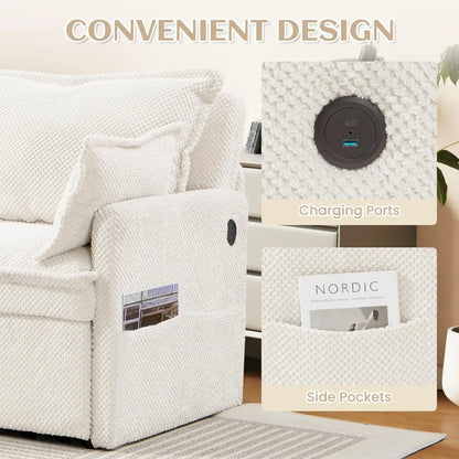 74" King Pull Out Sofa Bed - Convertible Sleeper Sofa Bed, Space Saving Corduroy Loveseat Chaise Lounge with USB Charging, Side - Kimlud