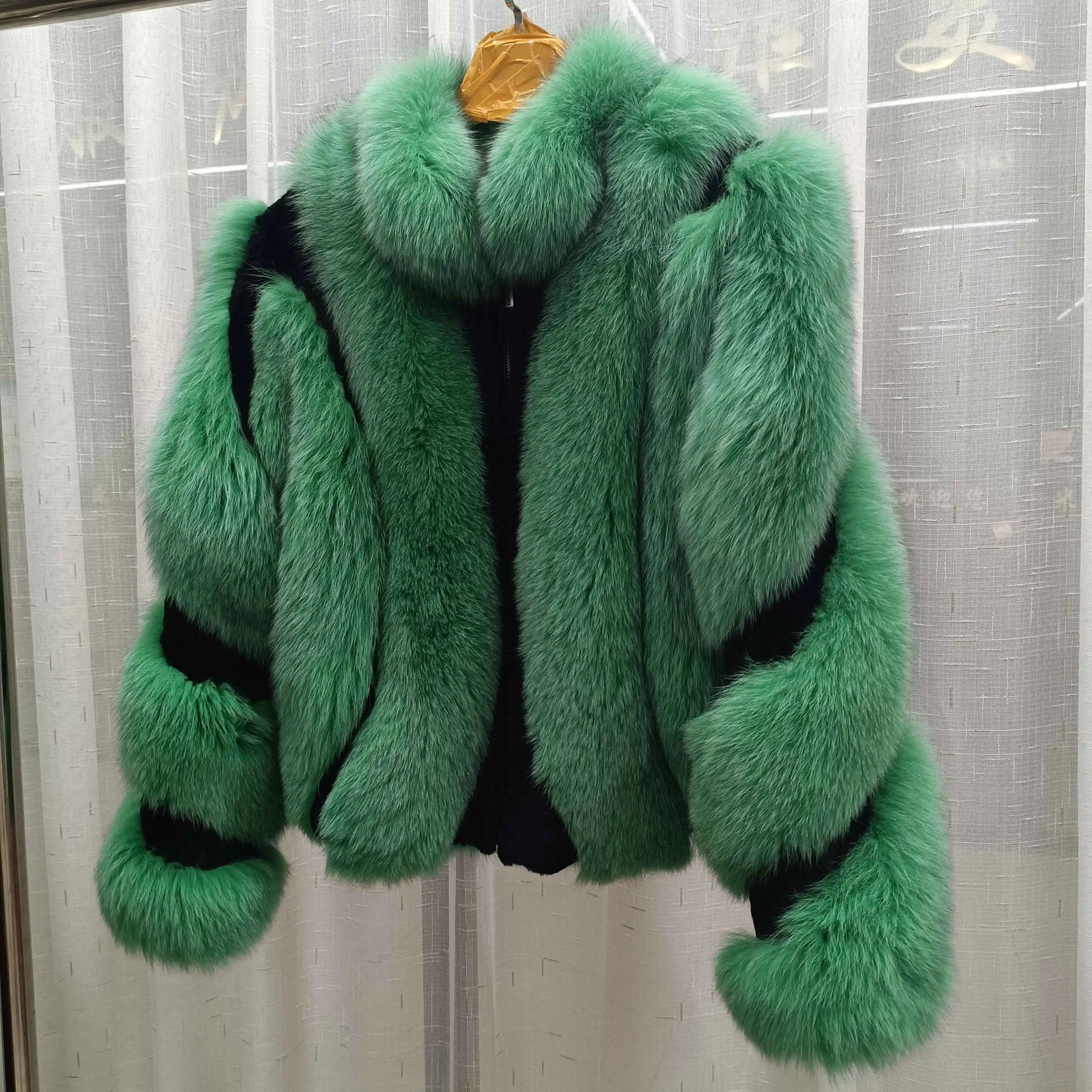 Women's Real Red Fox Fur Jacket With Silver Fox Collar Coat Thick Warm and Fashionable in Winter 23A0616