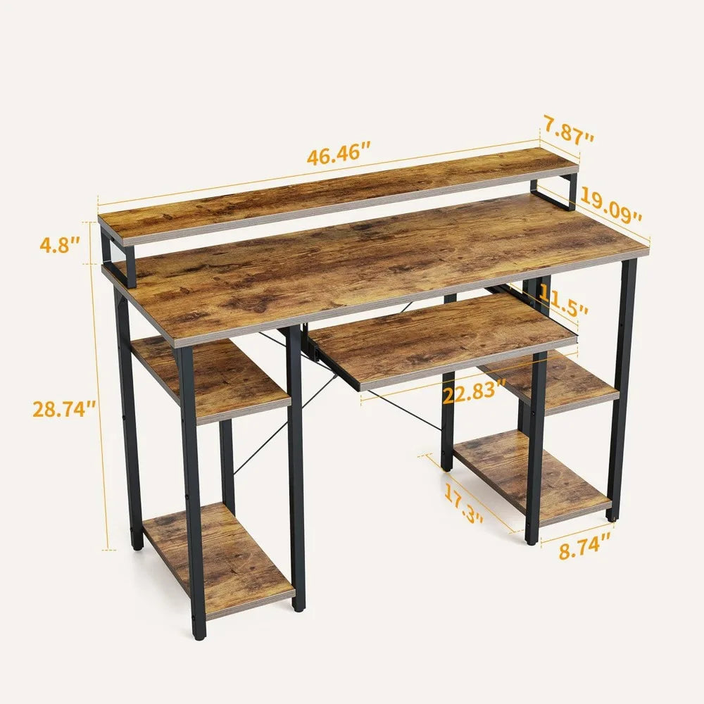 CubiCubi Computer Desk with Keyboard Tray 47 Inch Office Desk with Monitor Stand Storage Shelves Music Studio Desk Workstation
