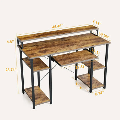 CubiCubi Computer Desk with Keyboard Tray 47 Inch Office Desk with Monitor Stand Storage Shelves Music Studio Desk Workstation