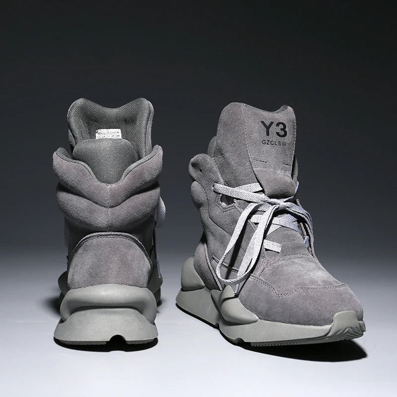 High-top Men's Sneakers Cow Suede Original Design Casual Boots Non-slip Wearable Women's Sneakers Round-toe Cool Sports Shoes - Kimlud