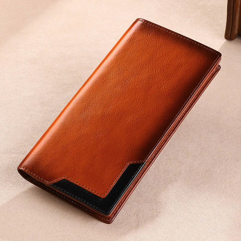 Wallet Men's Genuine Leather New Wallet Long Card Bag Storage Silver Foreskin Clip Hand-Held Bag Gift | Kimlud Mid Range...