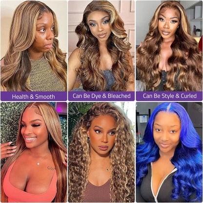 200 Density Highlight Lace Front 13x4 Body Wave Wig 427 Blonde Brown Colored 13x6 HD Lace Frontal Human Hair Wigs Brazilian