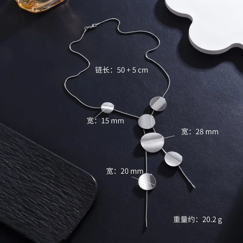 Fashion in Europe and The United States Temperament Large Round Piece Long Necklace Women's Personality Simple Collarbone Chain