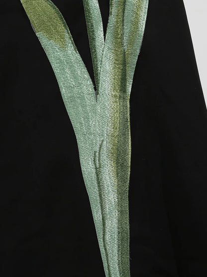 VGH Spliced Appliques Two Piece Set for Women O Neck Short Sleeve Top High Waist A Line Temperament Skirt Outfits Female Fashion