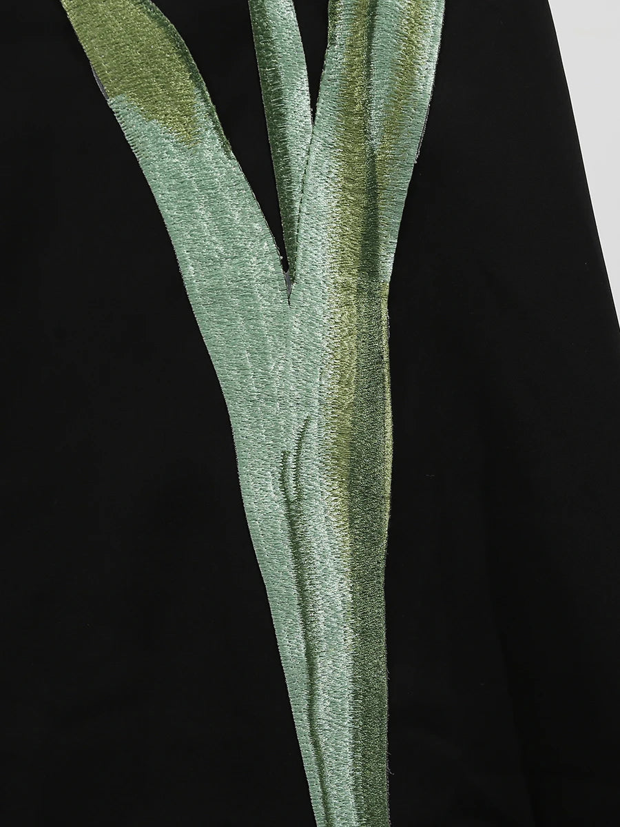 VGH Spliced Appliques Two Piece Set for Women O Neck Short Sleeve Top High Waist A Line Temperament Skirt Outfits Female Fashion