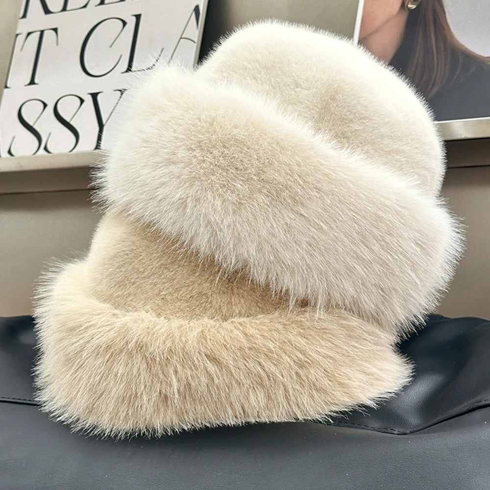 New Style Fake Fox mink Fur Hats Super Soft Women Winter Hat Cotton Lining Warm Russian Fashion Ski Beanies Plush Solid...