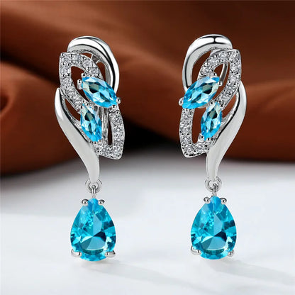 Luxury Female Blue Rainbow Stone Earring Silver Color Clip Earrings For Women Charm Crystal Zircon Wedding Jewelry |...