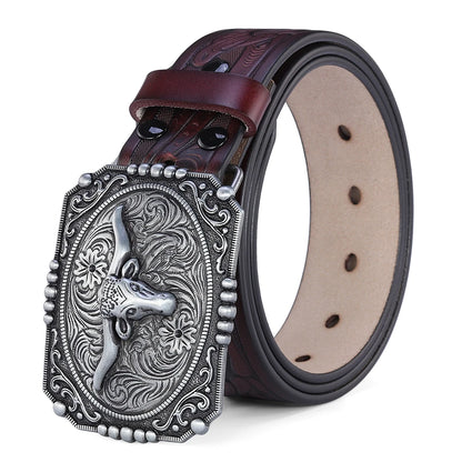 Western Belt Men Genuine Leather Belts for Men Women Cowboy Cowgirl Big Letters Buckle Gold Male Belts Long Black Brown Quality