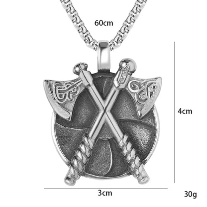 Retro Viking Double Axe Pendant Necklace For Women Men Silver Color Stainless Steel Box Chain Hip Hop Rock Neck Jewelry Gifts