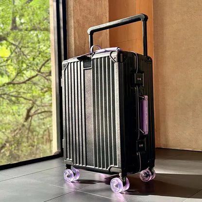 New Aluminum Frame Wide Handlebar Rolling Luggage Large Capacity Trolley Suitcase with Colorful Silent Spinner Wheels TSA Lock