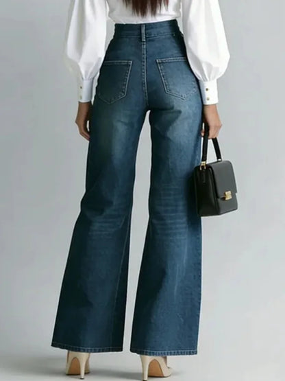 SHENGPALAE Women Denim Jeans High Waist Wide Leg Double Zipper Spliced Split Hem Vintage Streetwear Chic Autumn 2026 New...