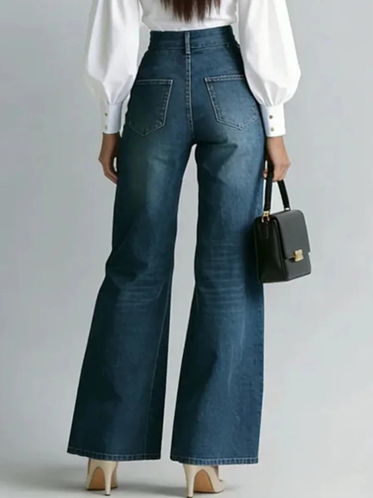 SHENGPALAE Women Denim Jeans High Waist Wide Leg Double Zipper Spliced Split Hem Vintage Streetwear Chic Autumn 2026 New...