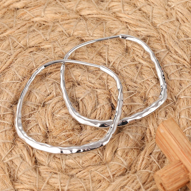 Fashion Concise Design Silvery Plated Square Shaped Hoop Earrings for Women's Vintage Party Vacation Jewelry Accessories Crafts