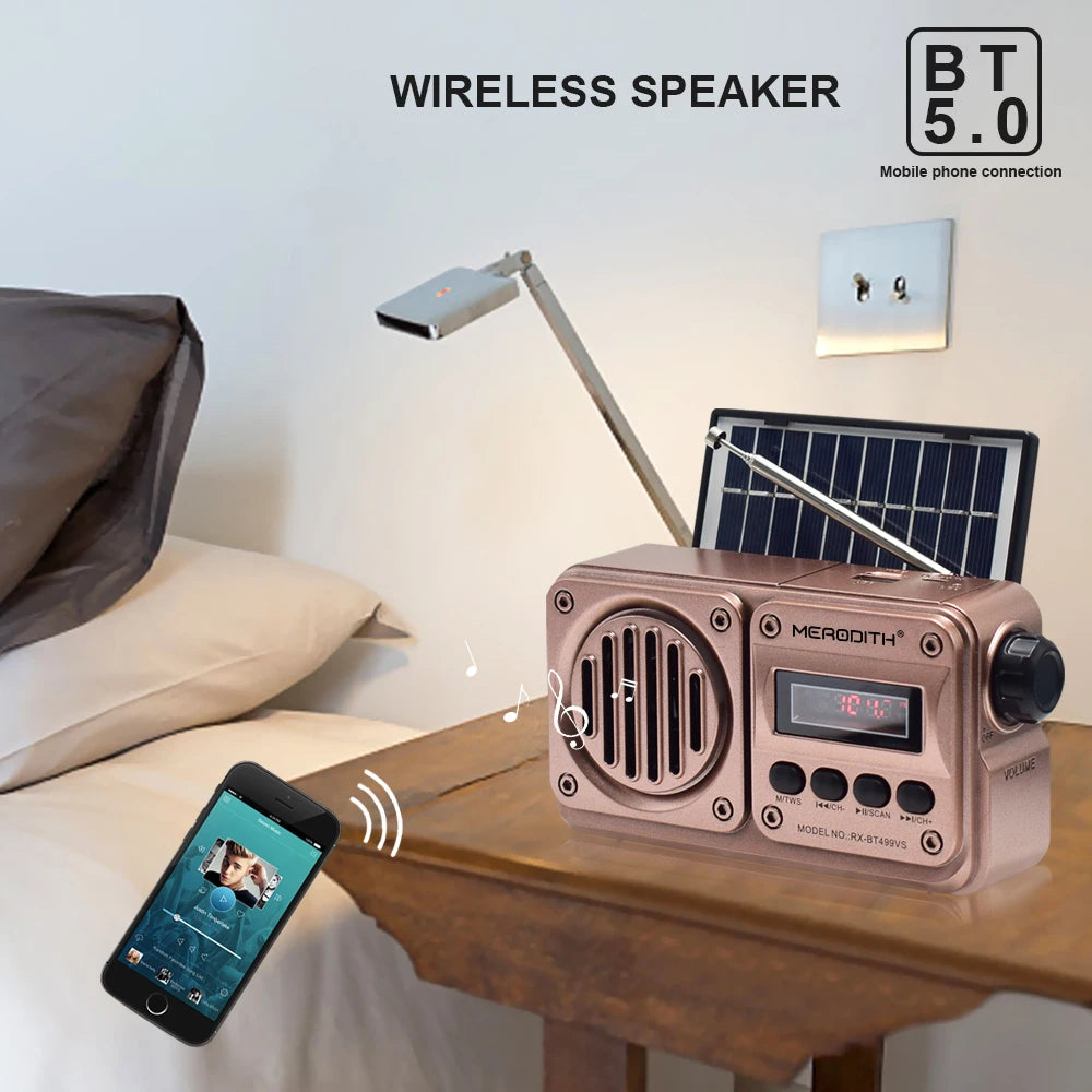 MD-499 Wireless Bluetooth Speaker MP3 Playback FM Radio Solar Charging Emergency power outage Radio Full Band High Sensitivity