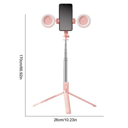 67Inch Height Selfie Stick Tripod With Light And Wireless Remote Portable Phone Tripod For Travel Cell Phone Holder Mount Pink