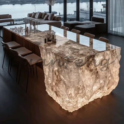Premium Light Luxury Transparent Resin Hotel Front Desk Restaurant Villa Kitchen Partition Luminous Crystal Glacier Island Table