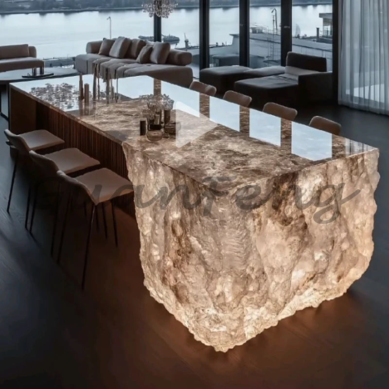 Premium Light Luxury Transparent Resin Hotel Front Desk Restaurant Villa Kitchen Partition Luminous Crystal Glacier Island Table