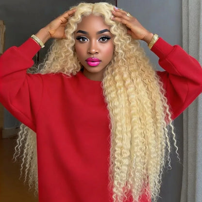 13x6 HD Lace Frontal Wig 613 Blonde Deep Wave 13x4 Transparent Lace Curly 100% Human Hair Wigs Blonde Water Wave Wig for Women - Kimlud