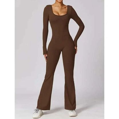 long sleeved jumpsuit U-neck tight and sexy backless jumpsuit for autumn and winter yoga sports and leisure series