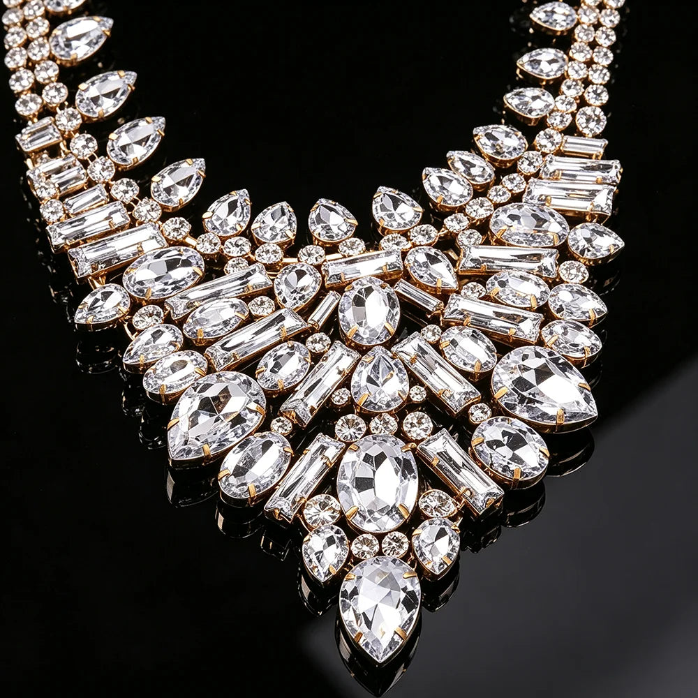 Crystal Bib Necklace Clear Rhinestone Teardrop Cluster Statement Collar Adjustable Jewelry for Women Bridal Wedding Prom...