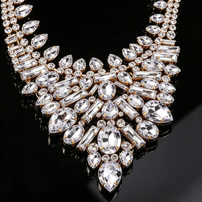 Crystal Bib Necklace Clear Rhinestone Teardrop Cluster Statement Collar Adjustable Jewelry for Women Bridal Wedding Prom...