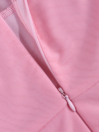 NewAsia Halter Flounce Sleeves Mesh Pink Dress Women Sexy Solid Backless Bandage Mini Vestido Summer Vacation Party Club