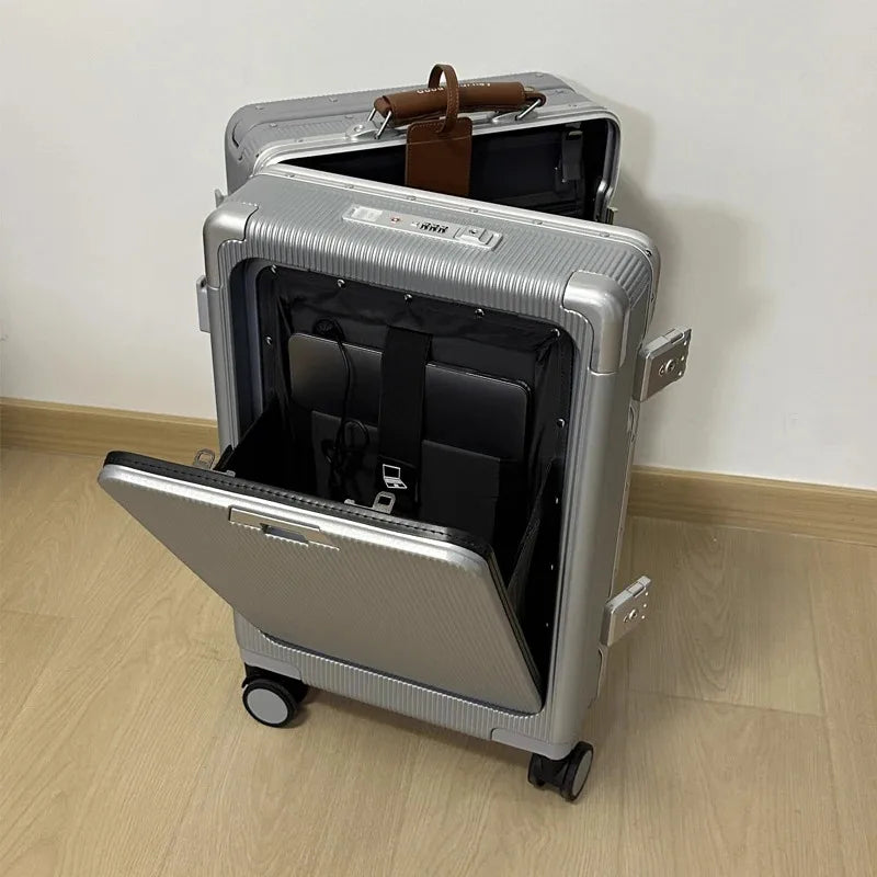 Premium PC Wide Trolley Luggage Front Opening Multi-Functional Women's 20-Inch Boarding Box and Men's 24-Inch Suitcase...