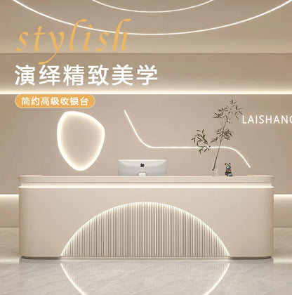 Unique White Reception Desks Organizers Display Drawer Led Lights Reception Desks Aesthetic Modern Bureau Commercial Furniture - Kimlud