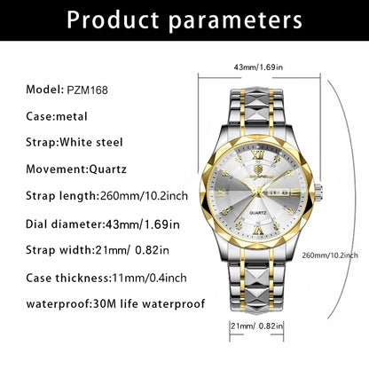 POEDAGAR Luxury Man Watch 5ATM Waterproof Luminous Date Week Quartz Men's Watches Stainless Steel Fashion Sport Men Wristwatch