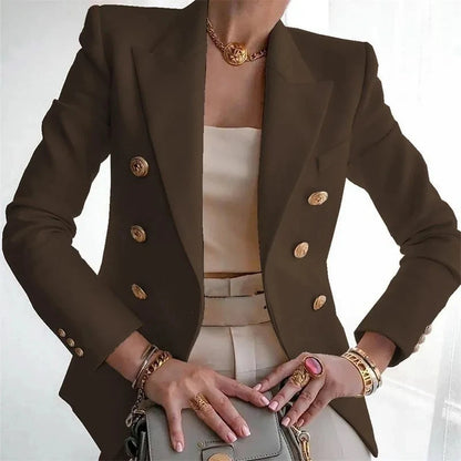 Women's Small Blazer Jacket 2025 Spring Autumn Casual Office Elegant Ladies Suit Coat High-end Double-breasted Lady Outerwear