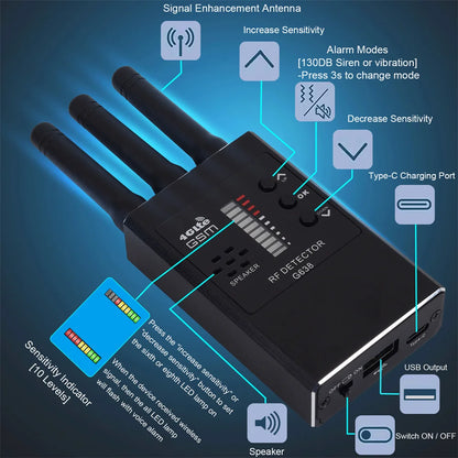 G638 Anti Spy Wireless RF Signal Detector Bug GSM GPS Tracker Hidden Camera Eavesdropping Device Military Professional...